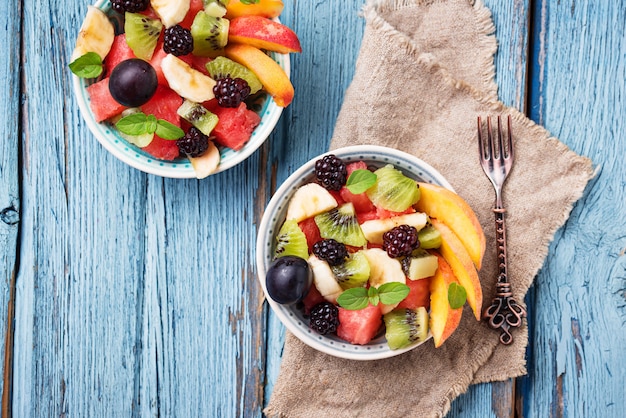 Fruits salad with watermelon, banana and kiwi 