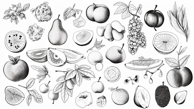 Photo fruits vector illustration doodle set