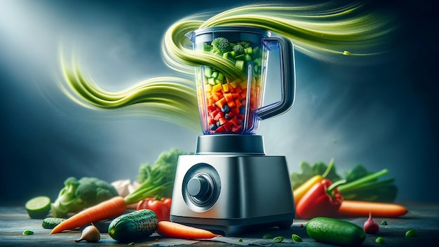 Fruits and vegetables in a blender Health care concept AI generative image