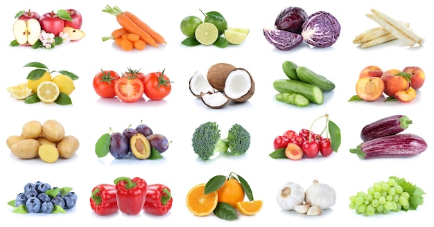 Fruits and vegetables collection apples oranges bell pepper cherries vegetable food isolated