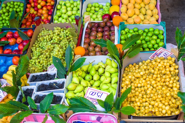 Fruits and vegetables at a farmers market