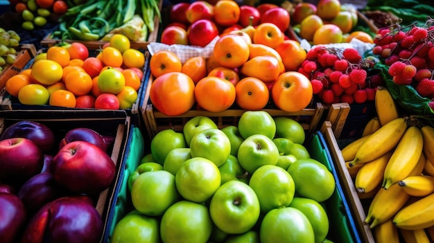 Fruits and vegetables in a market