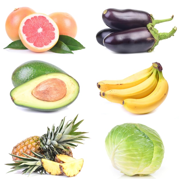 Fruits and vegetables on a white background