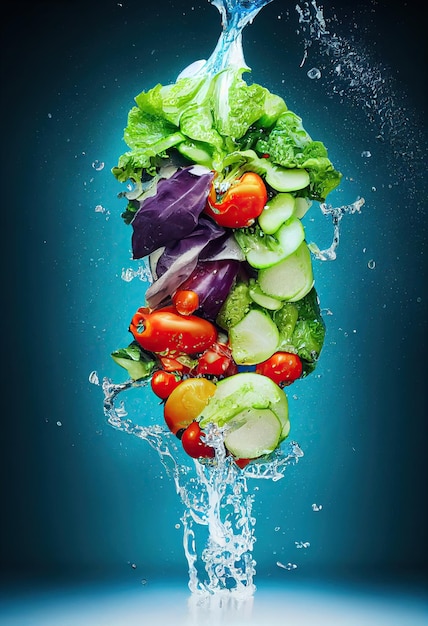 Fruits and vegetables with clean water splash