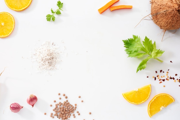 Fruits and veggies flat lay