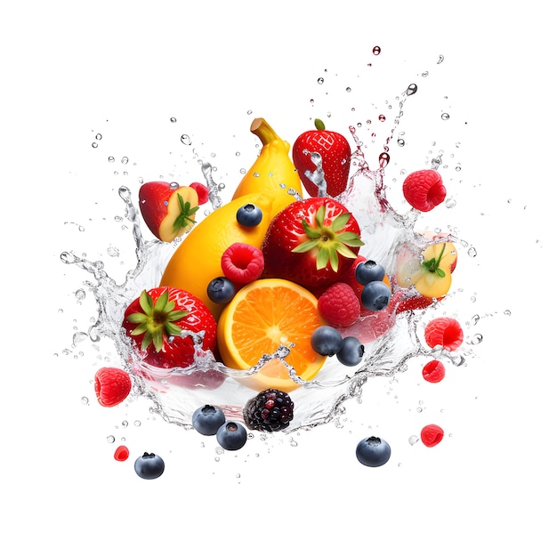 Fruits and water splash on white background Generative AI