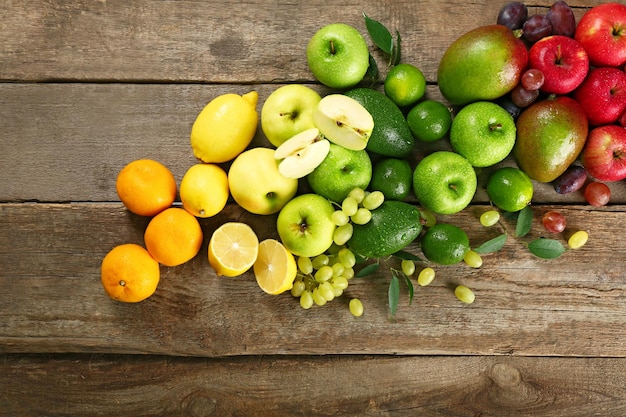 Fruits on wooden background