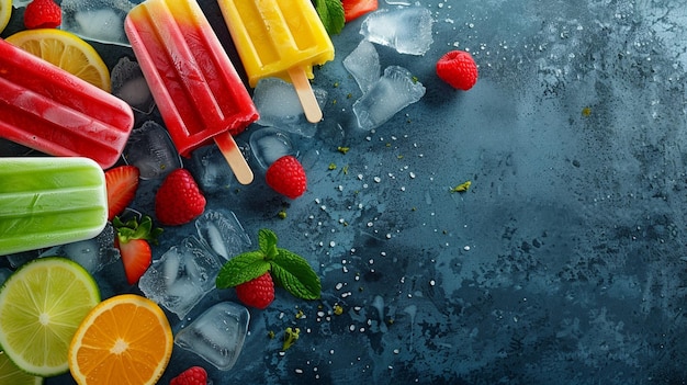 Photo fruity flavored ice cream popsicles for refreshing summer treats