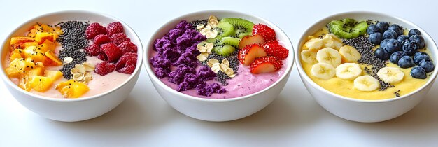 Photo fruity smoothie bowl with a rainbow of toppings