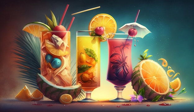 Fruity tasty bright cocktails Generative AI