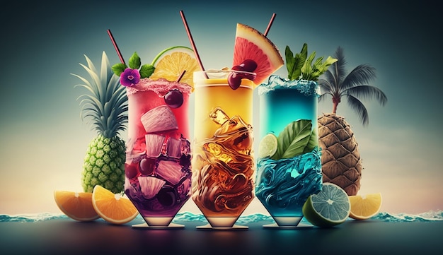 Fruity tasty bright cocktails Generative AI