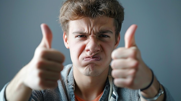 Frustrated Caucasian Man Showing Thumbs Down