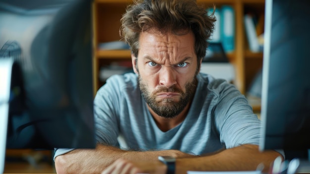 Photo frustrated employee at work signs of job dissatisfaction and burnout unhappy experienced worker