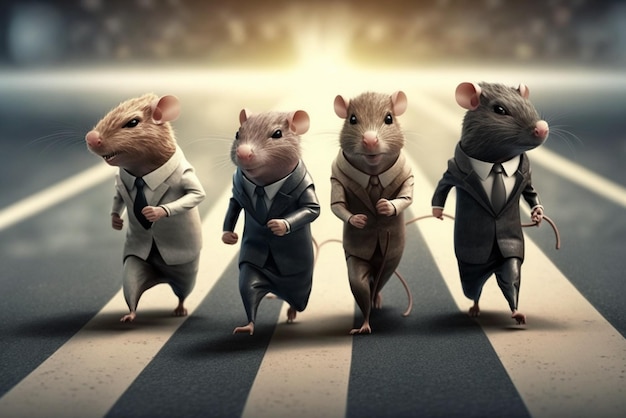 frustrated Rats in suit running on the race track rate race concept