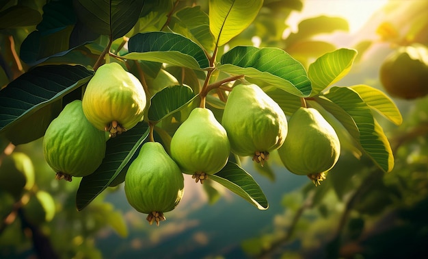 Frutos Tropicales Guayabas Brillantes en el Huerto