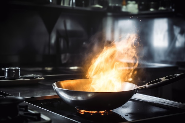 Frying pan fire stove Wok dish Generate AI