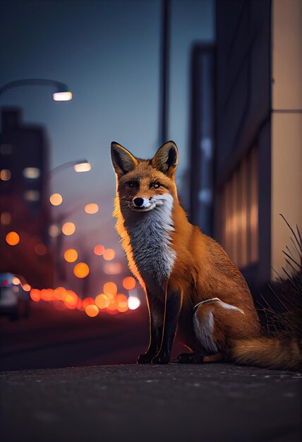 Fuchs in der Stadt am Abend generative AI