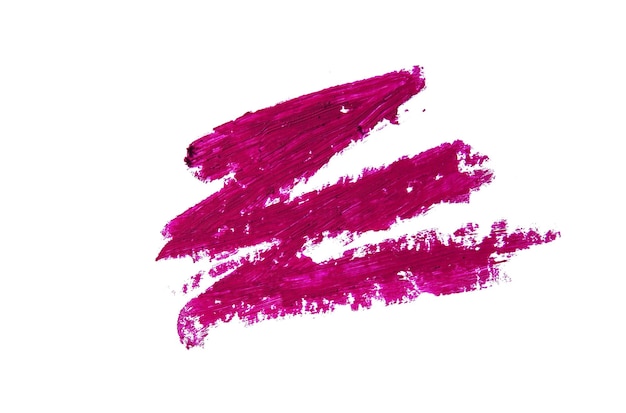 Fuchsia Pink Matte Lipstick Smear With A Smudge Creamy Texture Brush Stroke On White Background