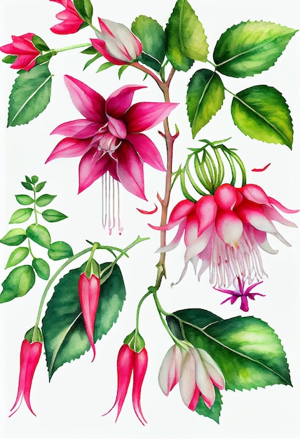 Fuchsia watercolor handdrawn illustration AI Generated