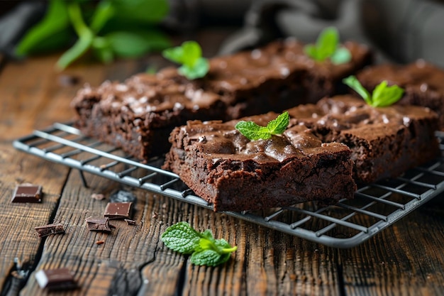 Fudgy Brownies with Mint Leaves