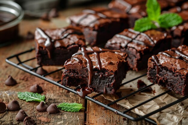 Fudgy Brownies On Wooden Table