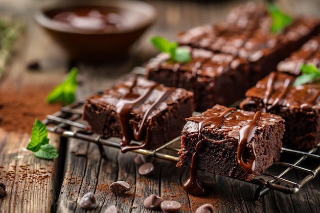 Fudgy Brownies On Wooden Table