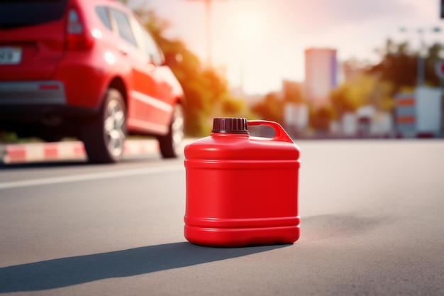 Fuel canister on road on sunny day Generative AI