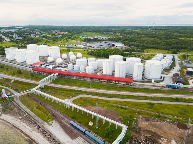 Fuel terminal in the port of Paldiski storage for gas and bulk fuel photo view from above