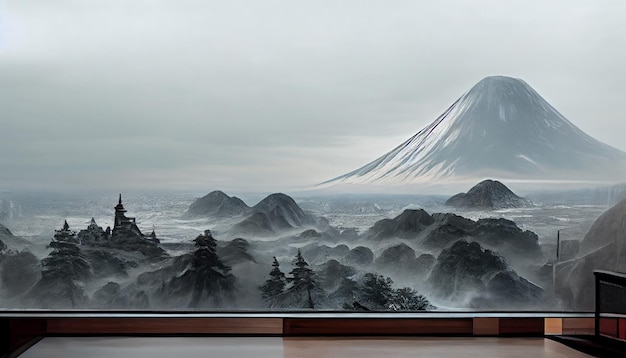 Fuji mount with viewpoint for tourism on foreground in Japan in winter season background Travel and destination tour concept