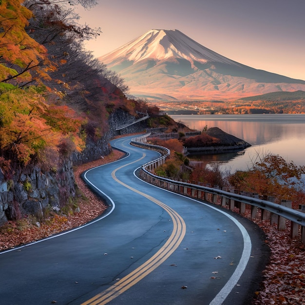 Fuji Mountain in Autumn Lake Kawaguchiko Japan