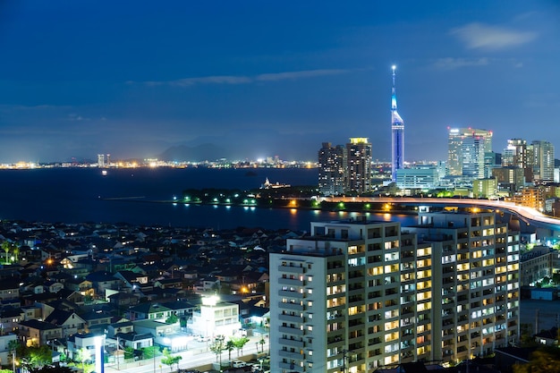 Fukuoka skyline in Japan at night