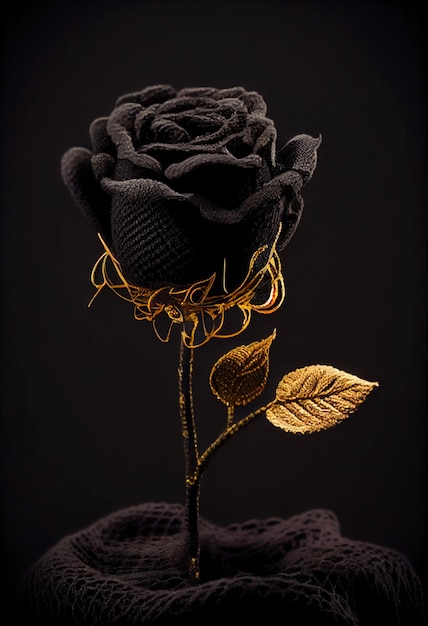 Full beautiful knitted rose black Vantablack stem.