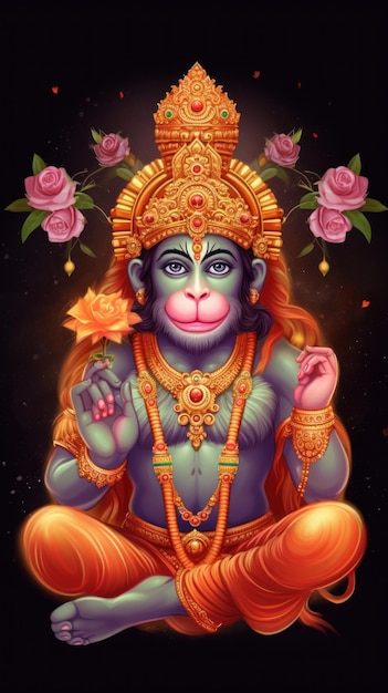 Full body bal hanuman on dark background generative AI