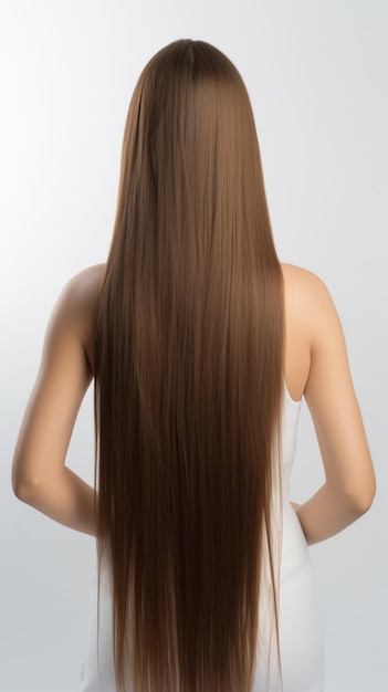 Full body Beautiful keratin treated hair on white background