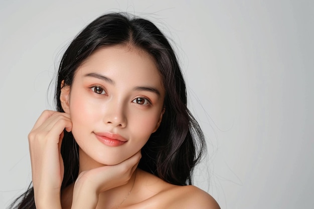 full body Beautiful young asian woman with clean fresh skin on white background