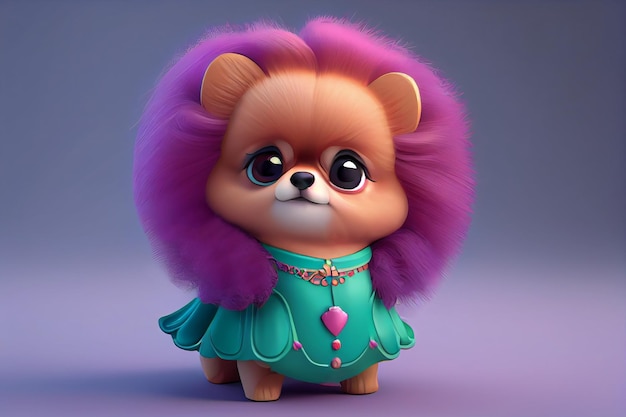 Full body cartoon cute little pomeranian generative ai