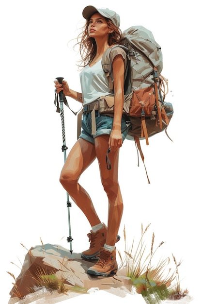 full body character design of hiker in 3d pixar style