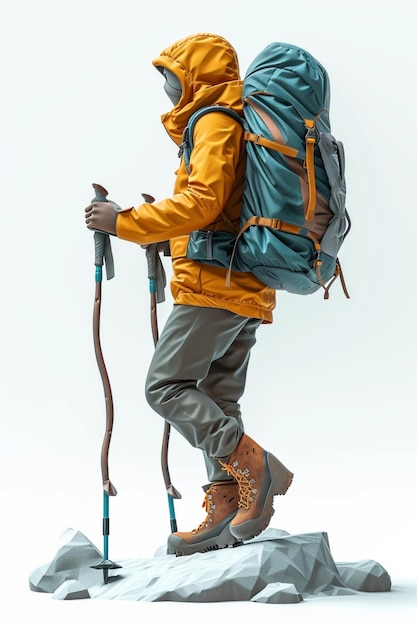 full body character design of hiker in 3d pixar style