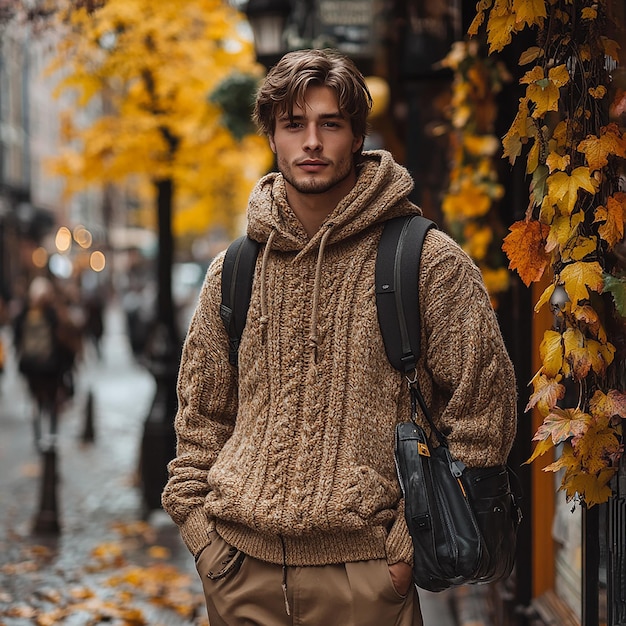 Photo full body crew cut handsome model aged 32 strong cheerful attractive trendy guy autumn sweat