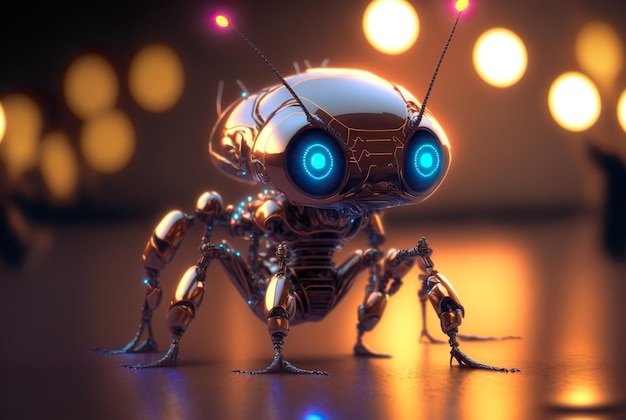 Full body cuty ant robot, scene, epic, little glowing eyes. generative ai