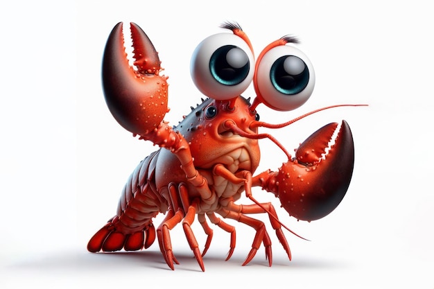 full body Funny Portrait of surprised lobster with bulging big eyes on solid white background ai generative