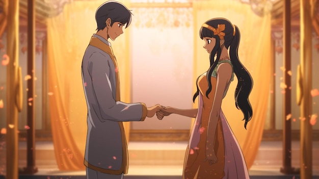 Full Body Indian Wedding with Two Anime Characters Looking