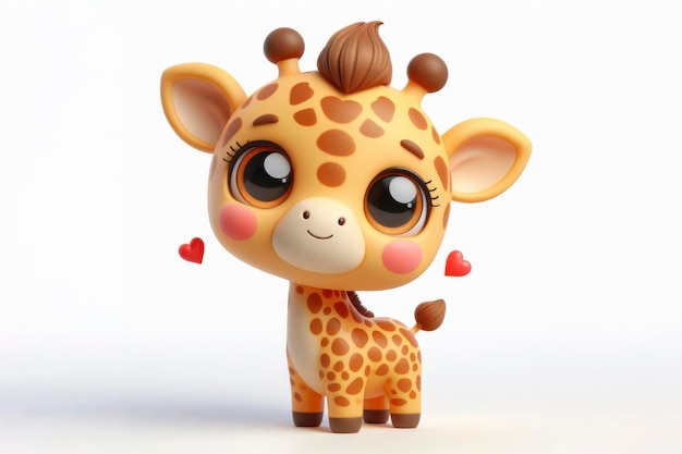 full body little cute happy giraffe 3d character with bulging eyes on solid a white background ai generative