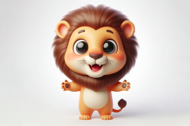 full body little cute happy Lion 3d character with bulging eyes on solid a white background ai generative