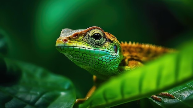 Full body Lizard on Green Leaf Beautiful lizard