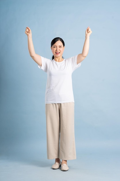 a full body photo of a middleaged woman