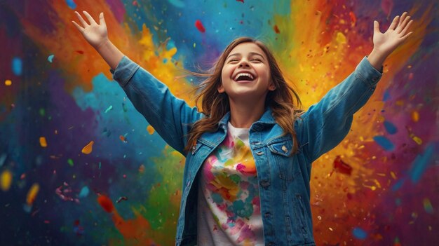 Photo full body portrait of a girl experiencing happiness and joy