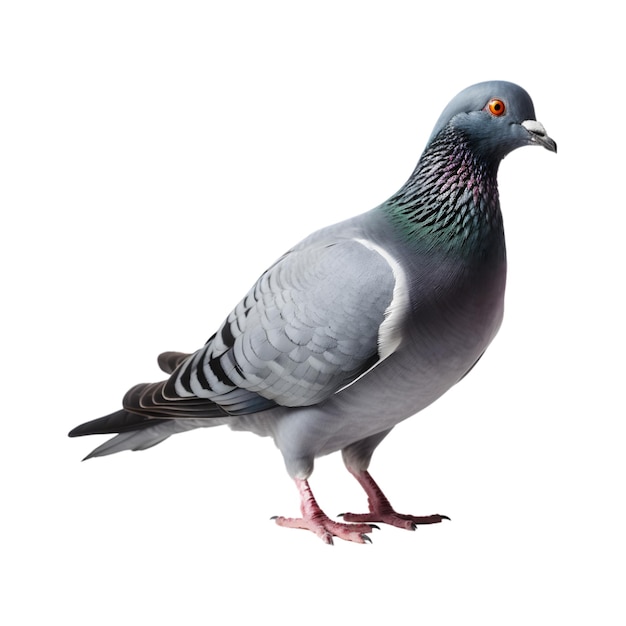 full body of a racing pigeon side view isolated on a white background