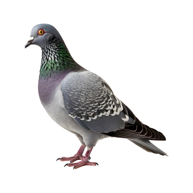 full body of a racing pigeon side view isolated on a white background