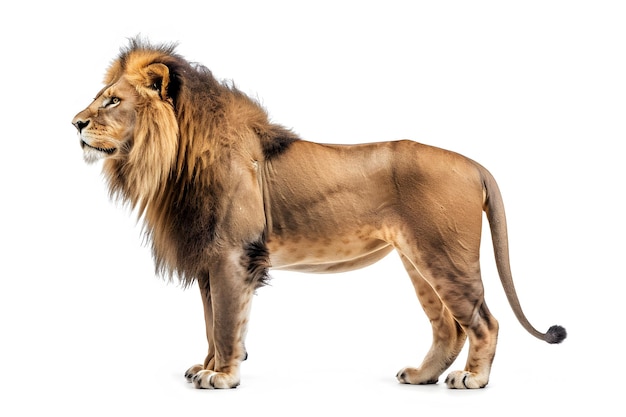 full body side view of majestic lion standing on whi 1721123133 1